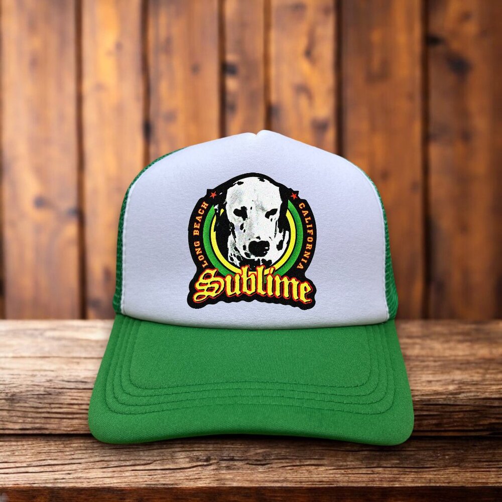 Sublime Mens Trucker Hat Green Snapback Lou Dog Mascot Ska Punk Baseball Cap